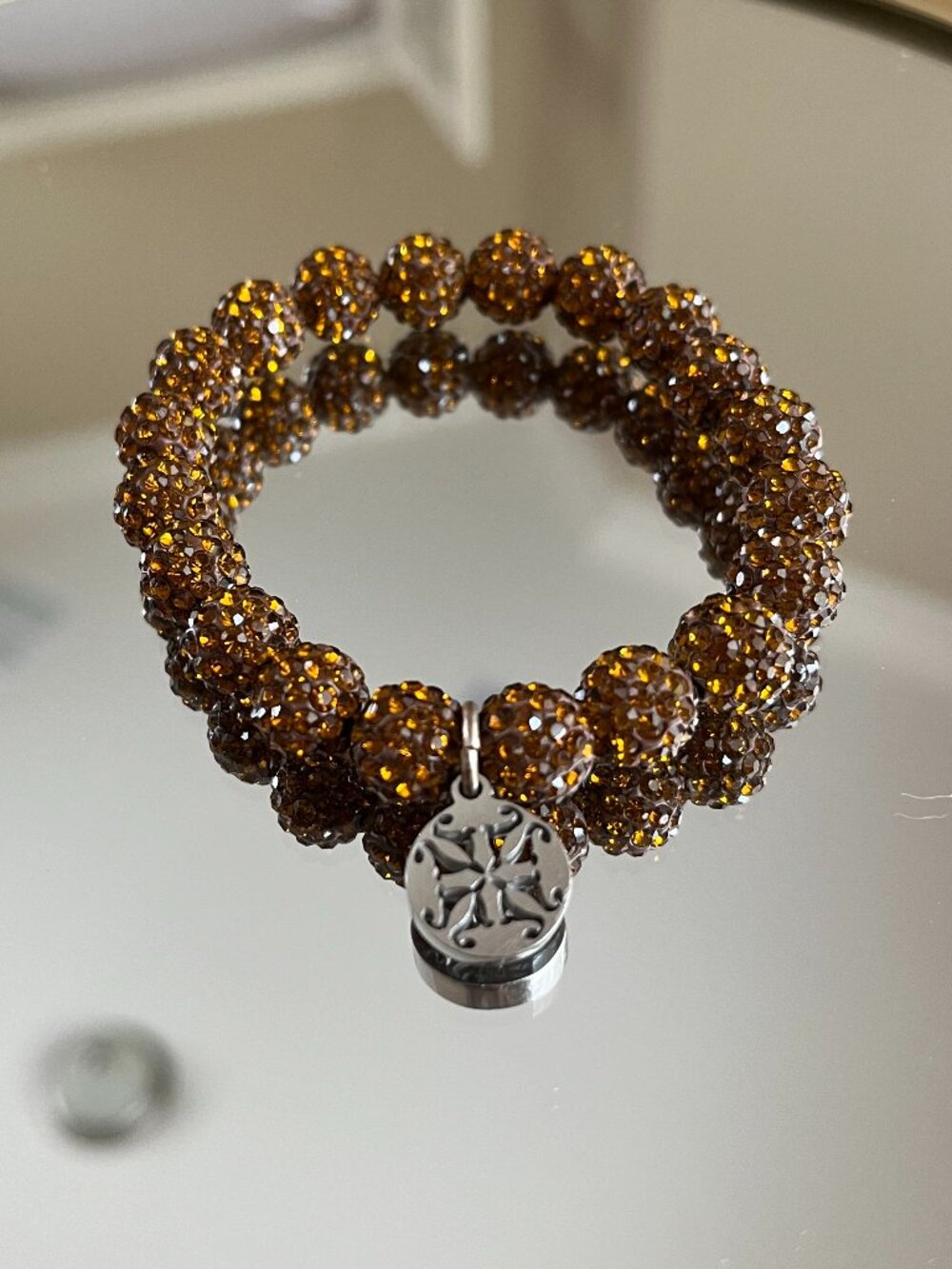 Rustic Cuff Rich Coppertone Shambala Beads Stretch Bracelet Logo